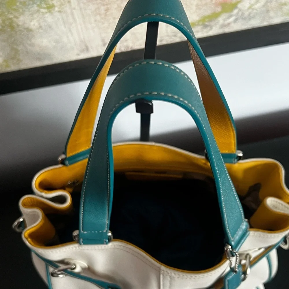 Vintage Y2K 2003 Coach Teal/Yellow/White Hampton Carryall 9286